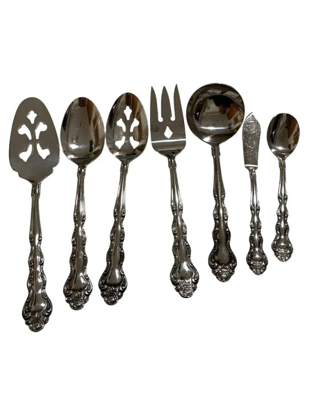 Interpur Japan Stainless Steel Classic Rose Pattern Serving Utensil Set 7 Piece